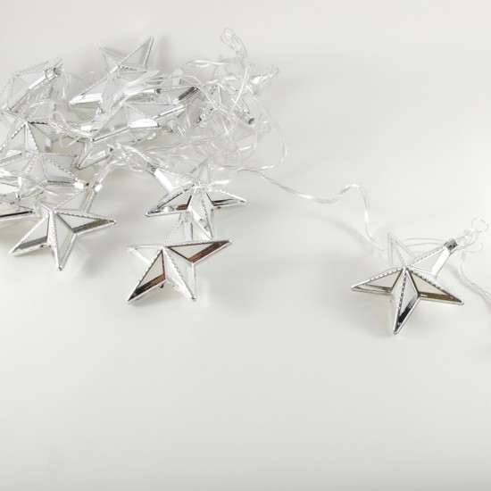 Gümüş Yıldız Şeklinde Renkli Yanan Led Yılbaşı Işıkları