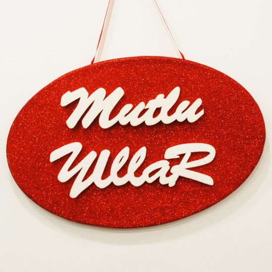 Mutlu Yıllar Kırmızı Simli Strafor Kapı Süsü