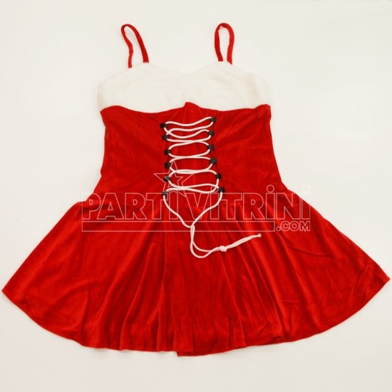 Noel Anne Kostümü Straplez Büzgülü Yetişkin 3 Parça