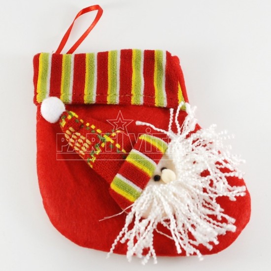 Saçaklı Sakallı Noel Baba Aksesuarlı Yılbaşı Çorabı