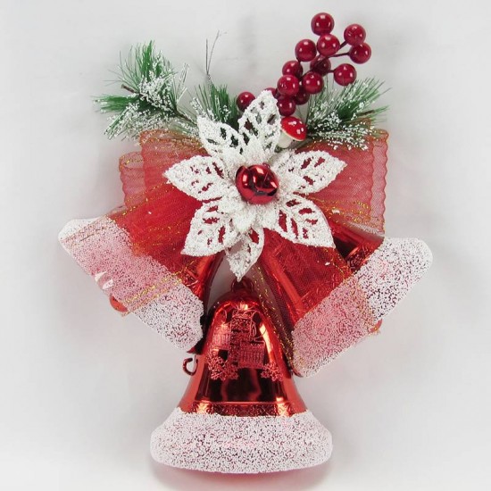 Üçlü Çanlar Kırmızı Yılbaşı Kapı Süsü
