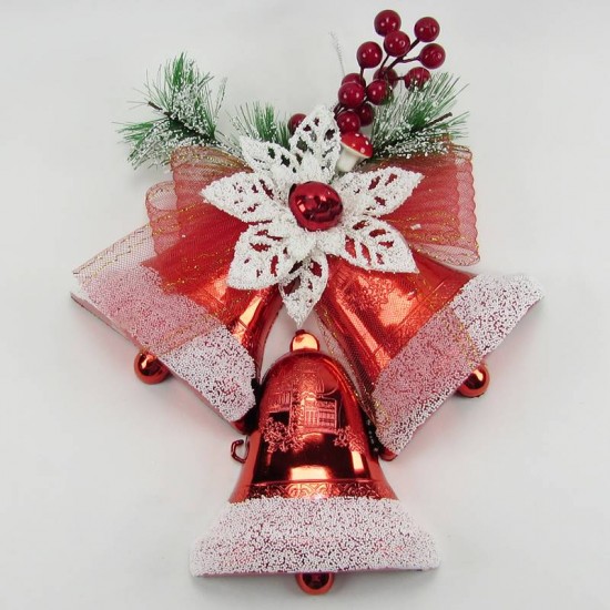 Üçlü Çanlar Kırmızı Yılbaşı Kapı Süsü