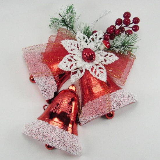 Üçlü Çanlar Kırmızı Yılbaşı Kapı Süsü