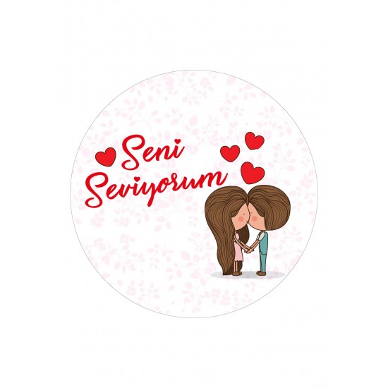 Seni Seviyorum Kız Ve Çocuk Yenilebilir Resimli Pasta Üstü Gofret Plaka Baskısı