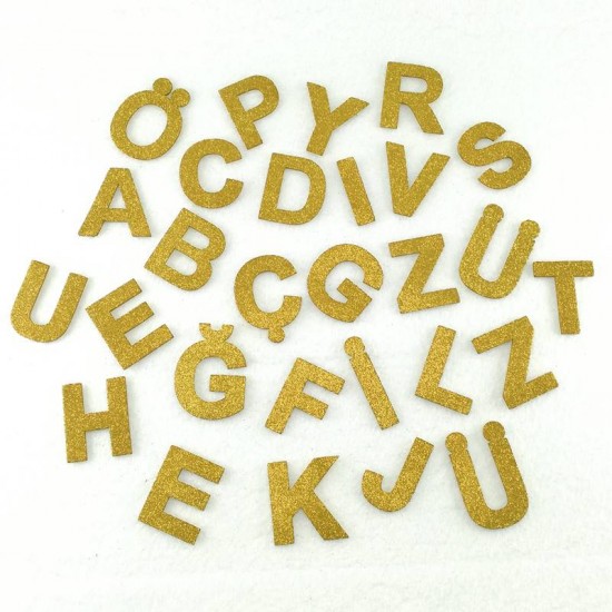 Gold (Altın) Renk Simli Eva 3 Cm Harf Seti