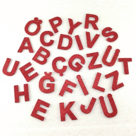Kırmızı Renk Simli Eva 4 Cm Harf Seti
