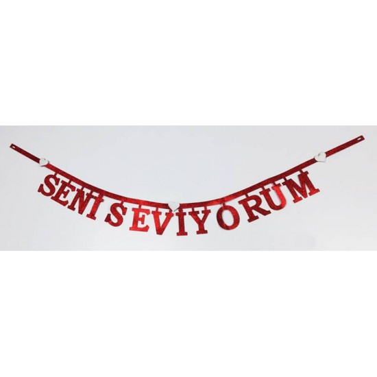 Seni Seviyorum Simli Kırmızı Eva Yazı Seti
