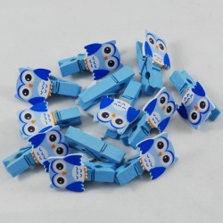 Baykuşlu Mandal Minik Mavi Renkli 10 Adet 3,5 Cm