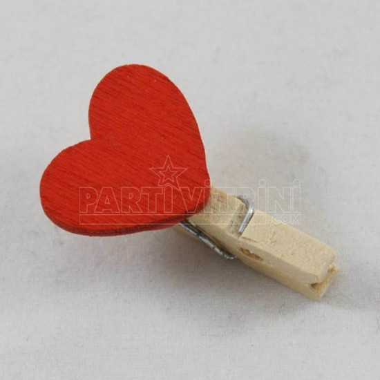 Kırmızı Kalpli Mandal Minik Doğal Ahşap Renkli 10 Adet 2 Cm