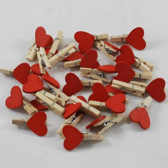 Kırmızı Kalpli Mandal Minik Doğal Ahşap Renkli 10 Adet 2 Cm