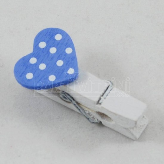 Mavi Puantiye Kalpli Mandal Minik Beyaz Renkli 10 Adet 3,5 Cm