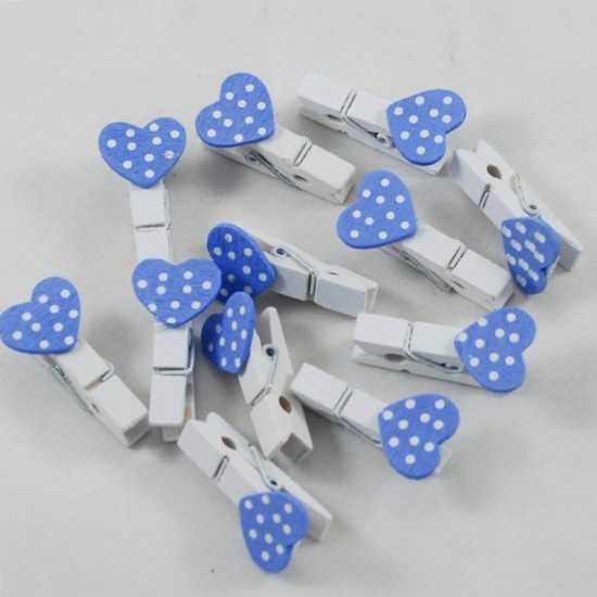 Mavi Puantiye Kalpli Mandal Minik Beyaz Renkli 10 Adet 3,5 Cm