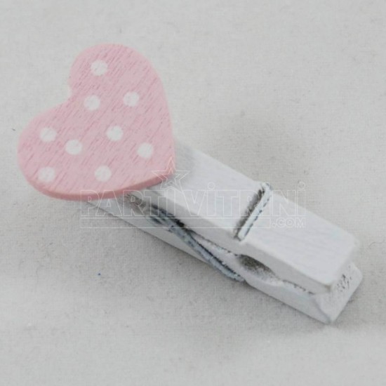 Pembe Puantiye Kalpli Mandal Minik Beyaz Renkli 10 Adet 3,5 Cm