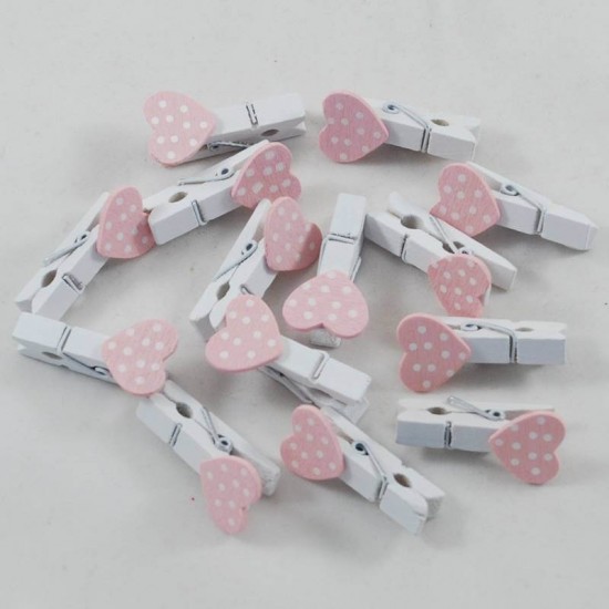 Pembe Puantiye Kalpli Mandal Minik Beyaz Renkli 10 Adet 3,5 Cm