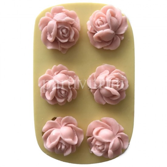 Altılı Gül Şeklinde Silikon Pasta ve Seker Hamuru Kalıbı
