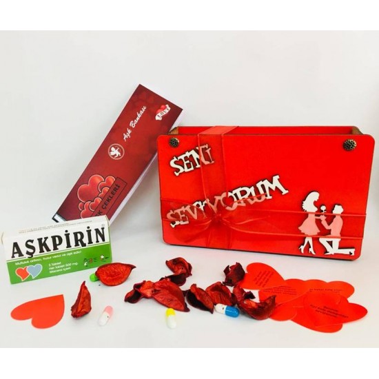 Seni Seviyorum Ahşap Kutu Sevgililer Günü Seti