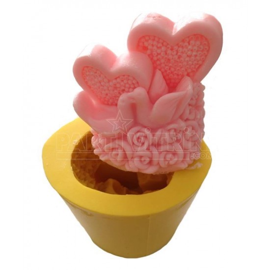 Çifte Kalpler Silikon Mum Kokulu Taş Ve Sabun Kalıbı 5x5.5x5.5 Cm