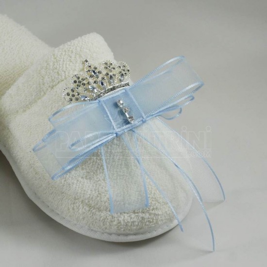 Taçlı Ve Kurdelalı Krem Renk Lohusa Terlik Ve Taç Seti