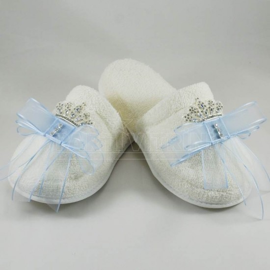 Taçlı Ve Kurdelalı Krem Renk Lohusa Terlik Ve Taç Seti